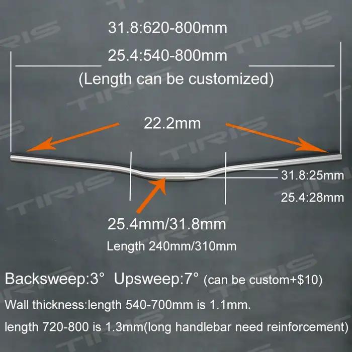 Guidon TIRIS Rise pour 29 vtt, accessoires de vélo gravier 700C 25.4/31.8mm 580-780mm, personnalisé