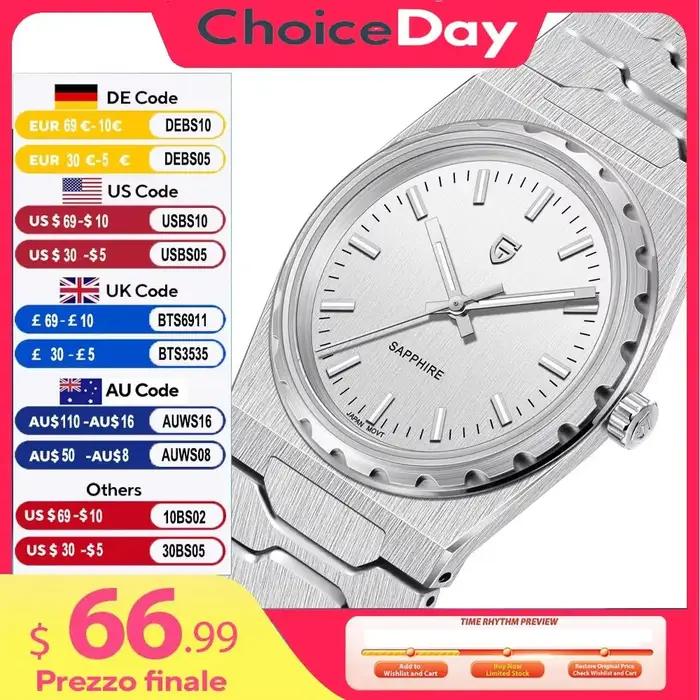 Montre homme Pagani Design 37mm quartz - Boîtier acier saphir waterproof 10Bar - Édition mince 7mm luminescente