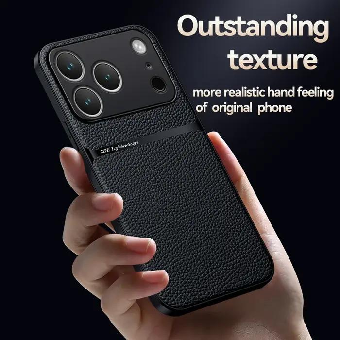 Étui cuir iPhone 17 16 13 12 11 Pro Max - Coque protection luxe motif cuir pour iPhone