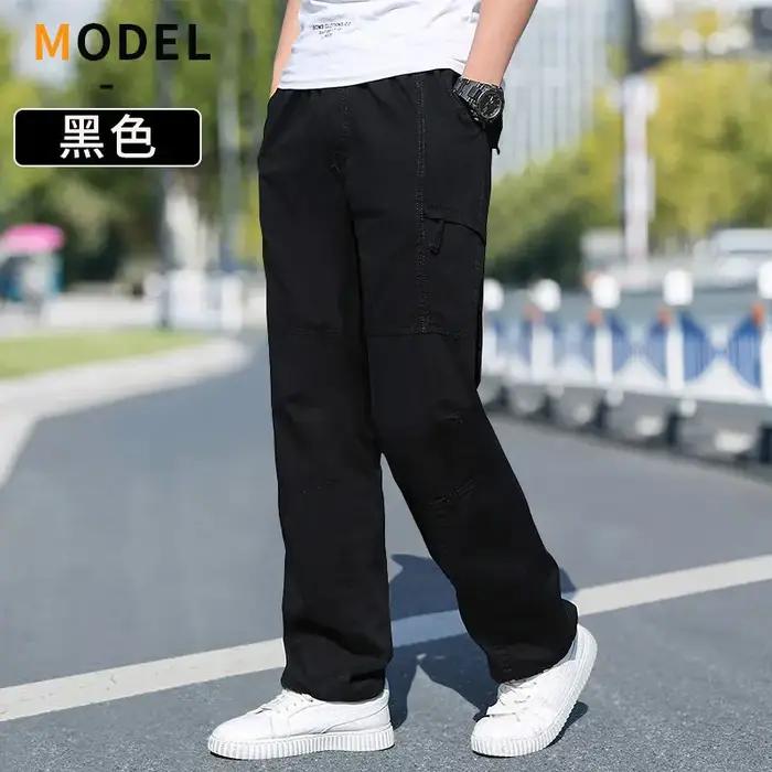 Pantalon cargo coton homme travail sport jogging qualité supérieure coréen grande taille ample droit