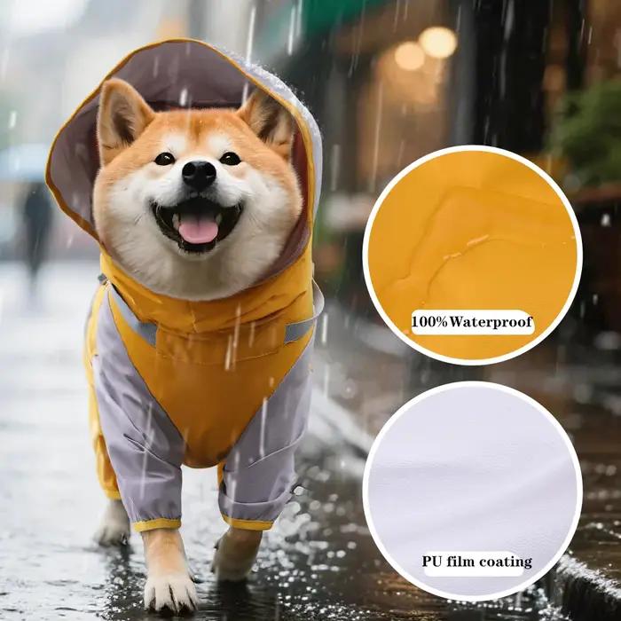 Imperméable pour chien, Poncho de pluie imperméable avec capuche, veste de pluie réglable hautement réfléchissante pour animaux de compagnie avec trou de laisse pour petit et moyen