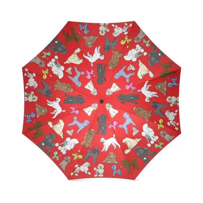 Parapluie pliant coloré à motif de caniche
