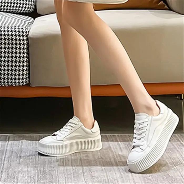 MORAZORA 2026 Nouvelles baskets décontractées à plateforme pour femmes, en cuir véritable, à lacets,