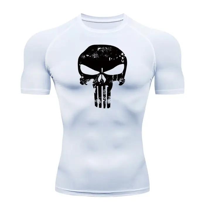 Chemises de Compression à imprimé tête de mort pour hommes, t-shirts de course, d'entraînement, de s
