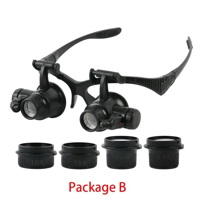 Loupes à bandeau 2,5x4x6x8x10x15x20x25x, lentille optique en verre avec 2 LED pour horloger et répar