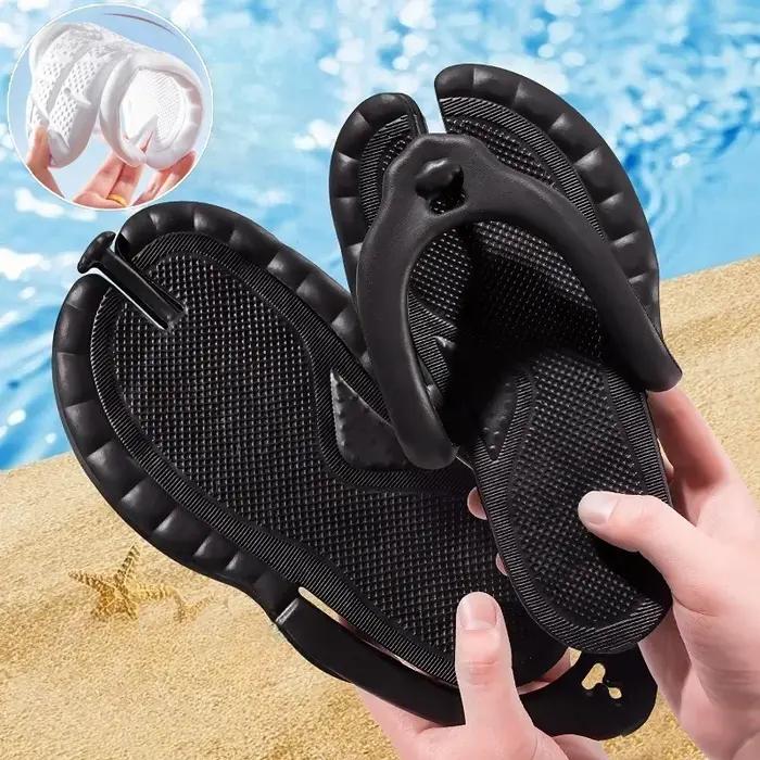 Pantoufles pliantes portables de couleur unie pour hommes et femmes, tongs légères et antidérapantes