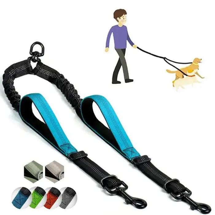 Laisse double pour chien de 1,6 à 2,9 pieds de long, attaches doubles pour l'entraînement des chiens de petite à grande taille, sangle réglable, amortisseur de chocs