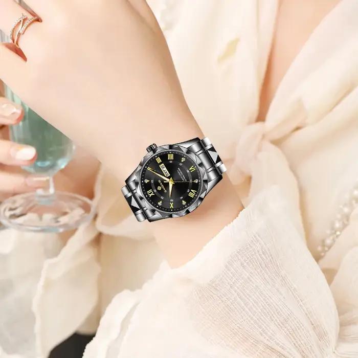 Montre femme élégante classique en acier inoxydable avec affichage lumineux pour affaires et occasions décontractées