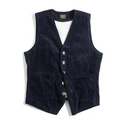 Gilet en velours côtelé vintage Maden décontracté avec col en V pour homme, vêtement d'extérieur polyvalent, idéal pour printemps et automne, occasions professionnelles et loisirs