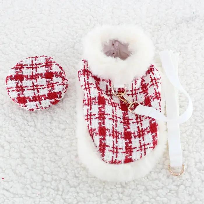 Manteau de Noël pour chien, Manteau à carreaux pour chien, Cape pour animal de compagnie, Cape en peluche pour animal de compagnie, Cape pour chien, Laisse de traction pour chat, Vêtements de créateur