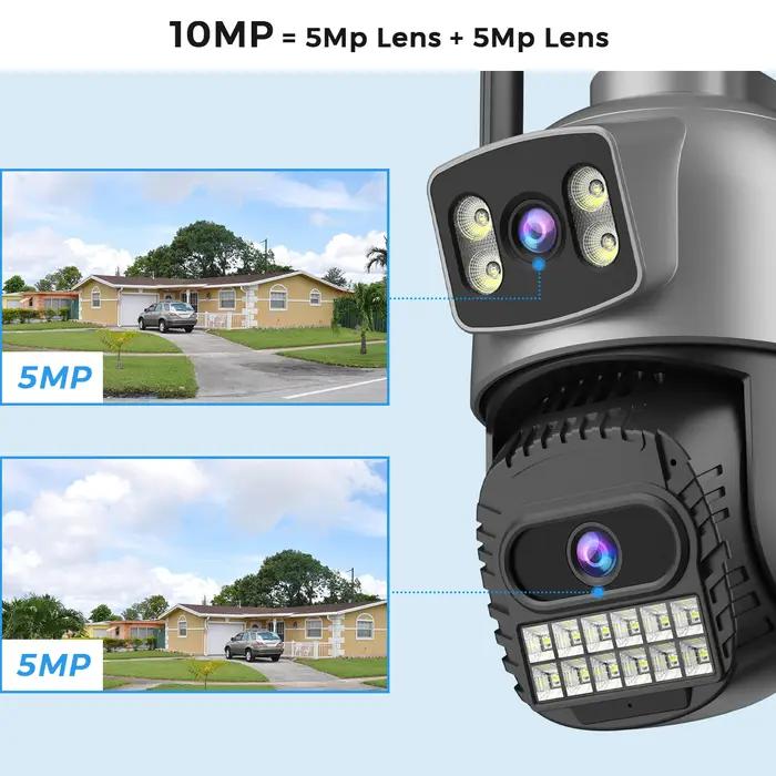 Caméra sécurité extérieure WiFi 10MP 5K double objectif 8MP 4K IA détection humaine PTZ auto-croisière
