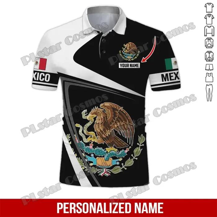 Nom personnalisé mexique blason 3D partout imprimé mode hommes Polo été décontracté unisexe à manches courtes