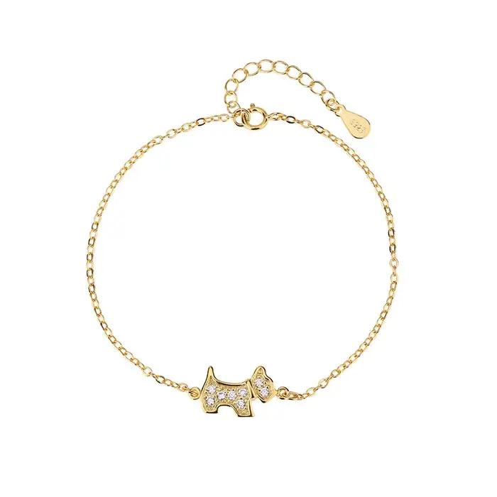 Bracelet en argent sterling 925 serti de zirconium avec breloque chien élégant à offrir pour femmes occasions spéciales