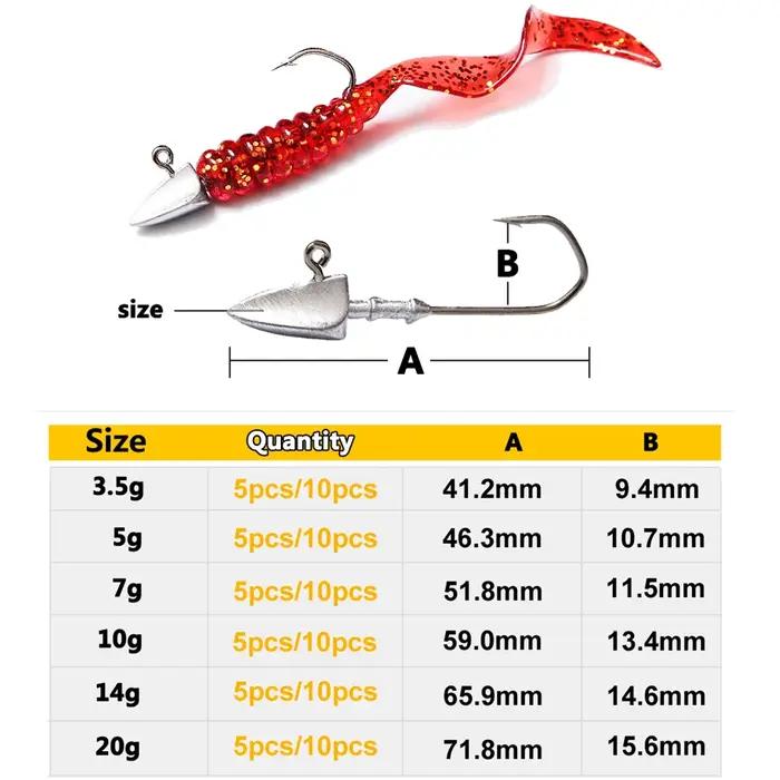 Crochets à tête triangulaire 3.5g 5g 7g 10g 14g 20g, type de bateau, crochet de pêche, ver souple, g