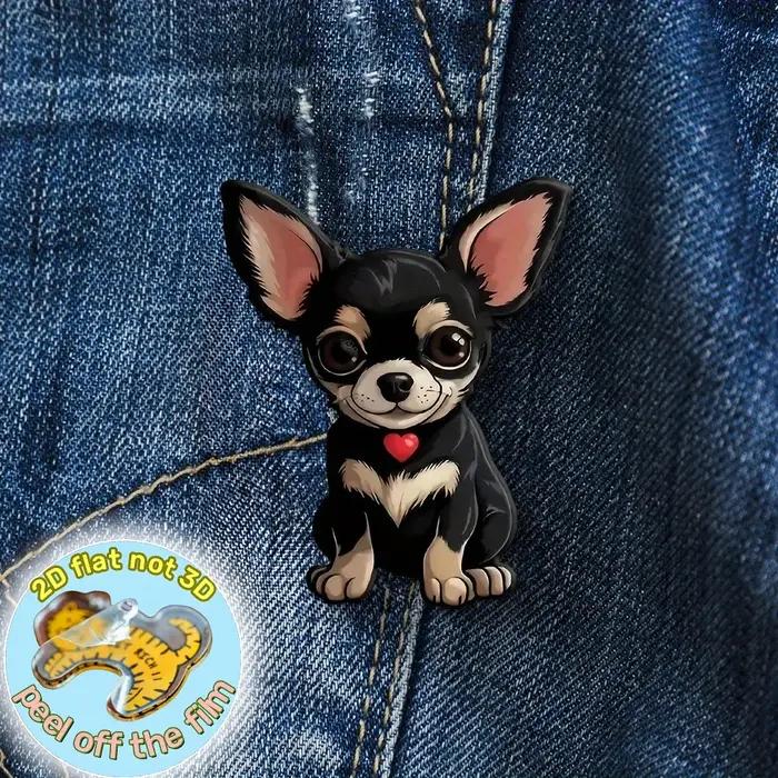Broche 2D Chihuahua Chiot avec Collier Cœur