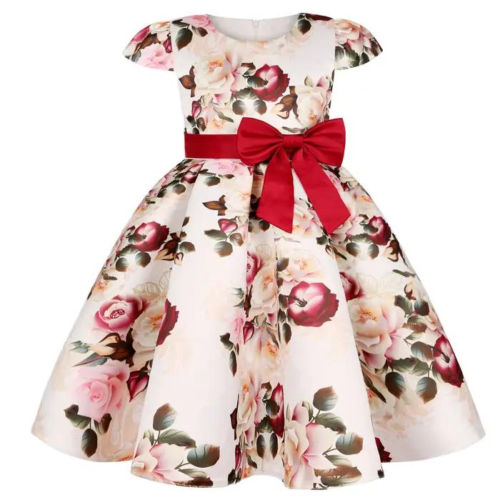 Robe à rayures à fleurs pour petites filles