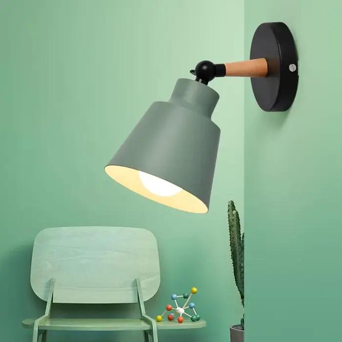 Nordique en bois massif chambre applique moderne minimaliste Macaron mur LED lampe créative salon co