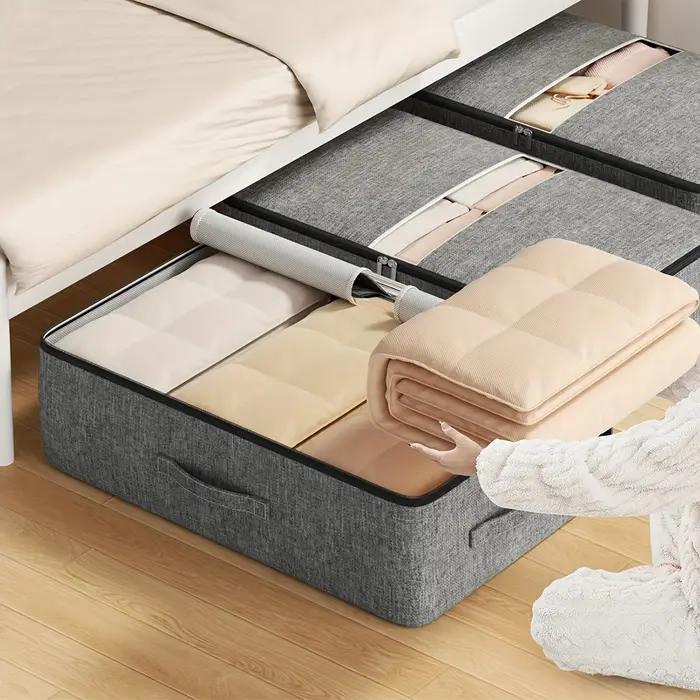 Sac de rangement pliable extra-large tissu non tissé gris clair pour vêtements anti-poussière usage quotidien et voyage