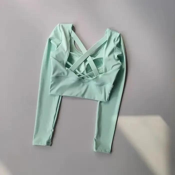 Dos nu, avec coussinets de poitrine, T-shirt de Yoga à manches longues antichoc, haut de sport respi
