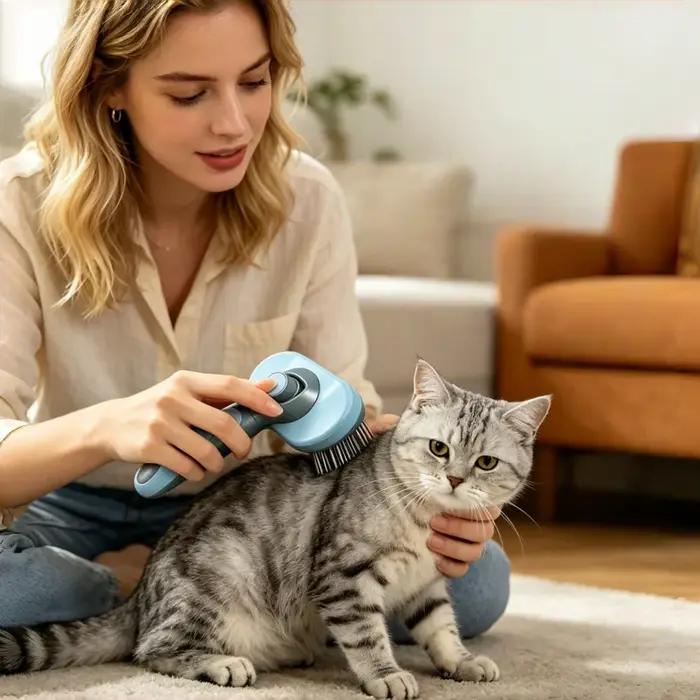 Brosse autonettoyante en un clic pour animaux de compagnie