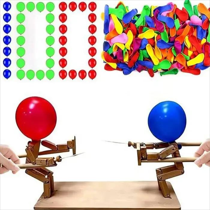 Jeu de combat de ballons pour 2 joueurs, bataille de ballons, clôture en bois faite à la main, tête de marionnette gonflable, combattant en bois rapide