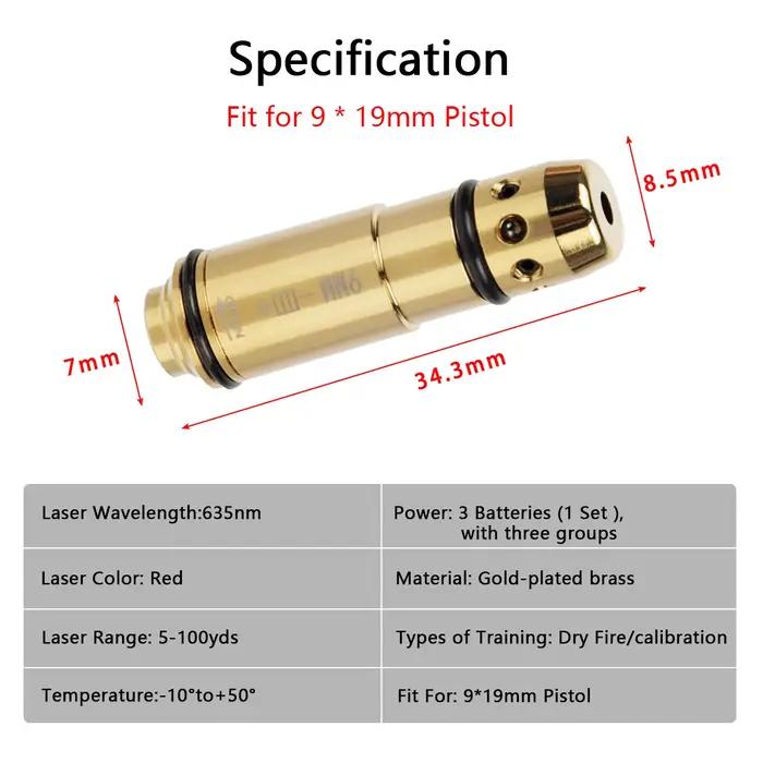 9mm/.380ACP/.40S & W/223Rem/7.62x39 Laser formation balle feu sec formateur cartouche tactique point rouge Lasers formation alésage vue