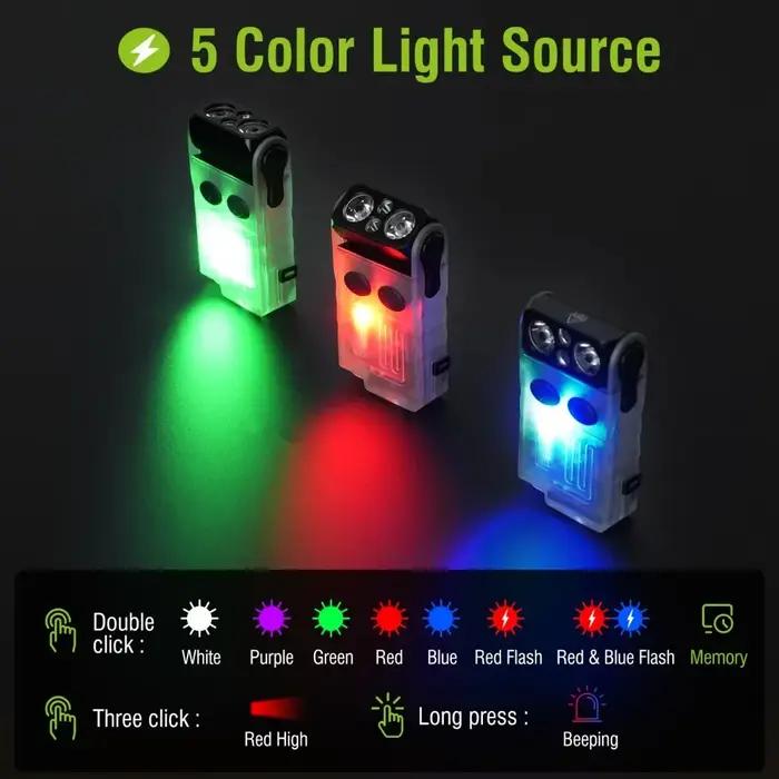 BORUiT V20 Buzzer EDC LED porte-clés lampe de poche tête pivotante type-c lampe de travail Rechargea