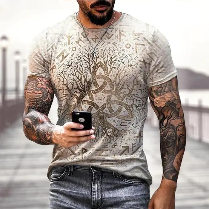 T-shirt homme imprimé runes viking arbre de vie 3D décontracté pour hommes occasions spéciales