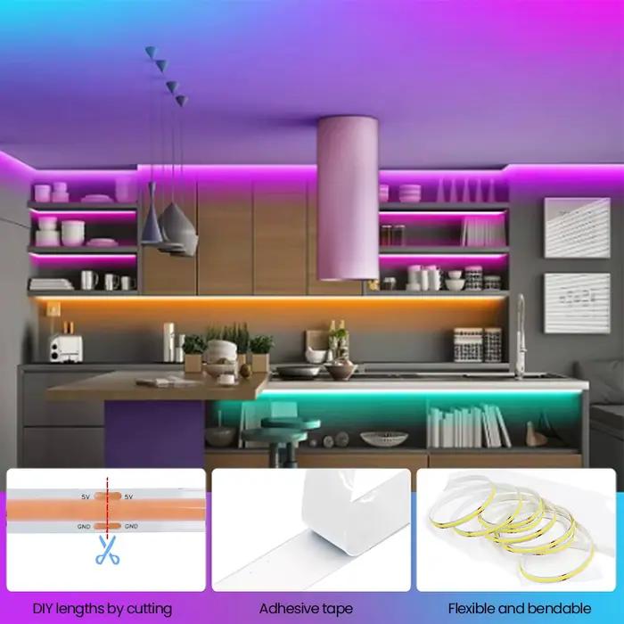 DC5V USB COB LED bande batterie puissance bande LED Flexible lumière 320LED haute densité lumière li