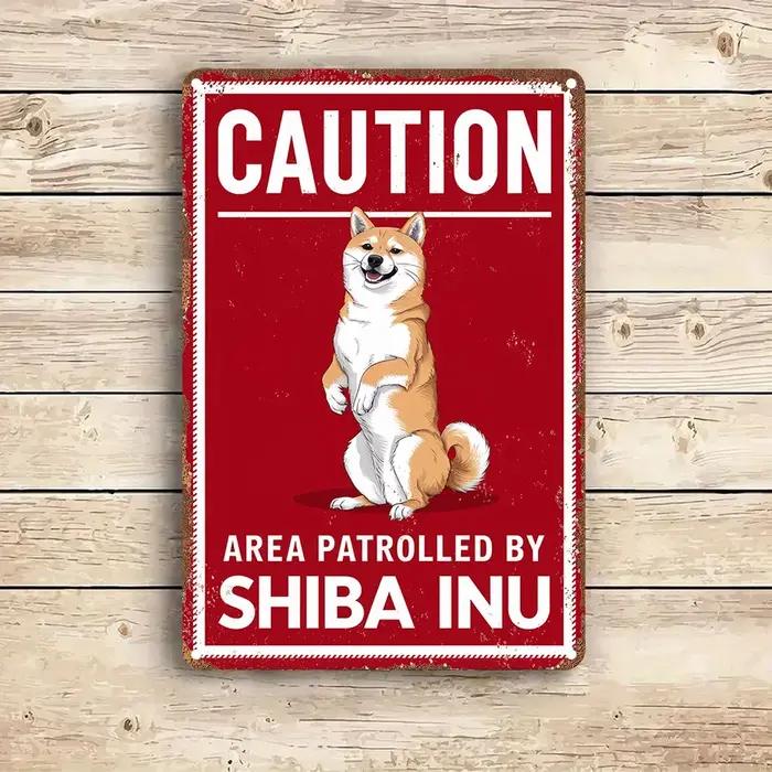 Panneau d'avertissement Shiba Inu - Décoration murale rustique en métal