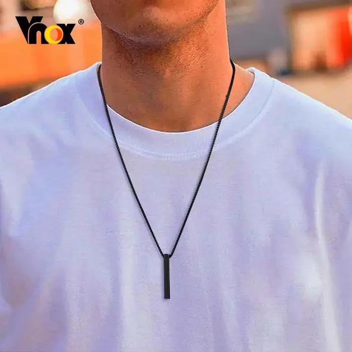 Collier pilier Vnox 5mm - Pendentif barre 3D acier inoxydable minimaliste unisexe pour homme et femme