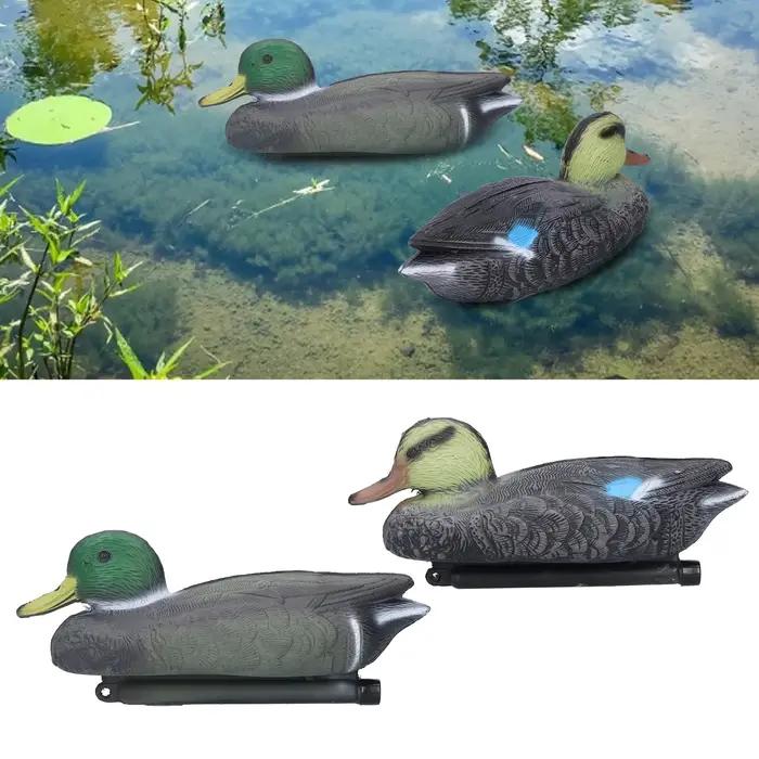 Canard de chasse en plastique moulé pour décoration de bassin de jardin, idéal pour embellir votre espace extérieur ou comme appât de chasse, disponible en gris et vert armée