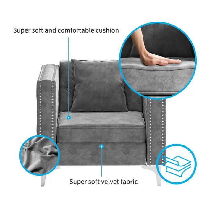 HORGgland O-Fauteuil en velours moderne, chaise d'appoint boutonnée avec coussin de jet et coussin e