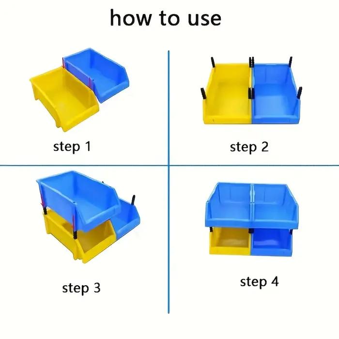 Bac rangement en plastique bleu empilable avec compartiments étiquetés pour organisation modulaire à offrir pour garage atelier maison bricolage professionnel
