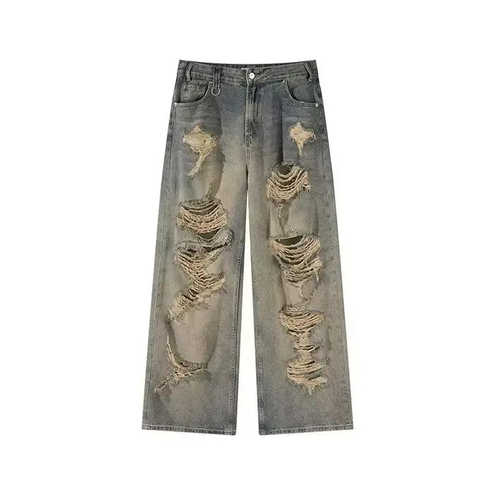 Jean déchiré style vintage pour homme – Coupe droite décontractée