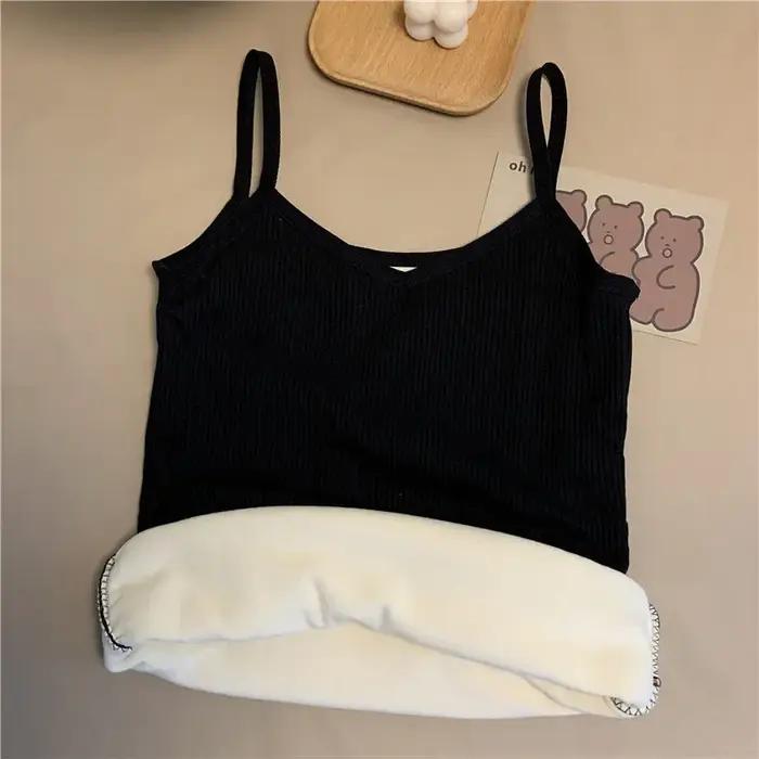 Gilet thermique chaud pour femme, couleur unie, décontracté, Camisole en velours, sans manches, épais, bas élastique, sous-vêtements, débardeurs, hiver