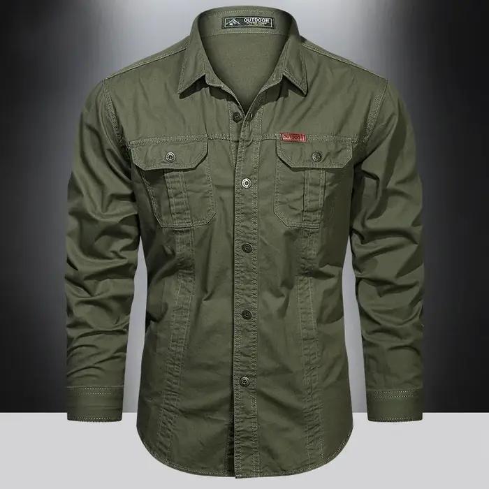 Chemise Cargo Hommes en Coton Beige Khaki Vert Militaire Noir Gris Rouge Bleu Foncé Décontractée Pour Activités Extérieures Occasions Spéciales
