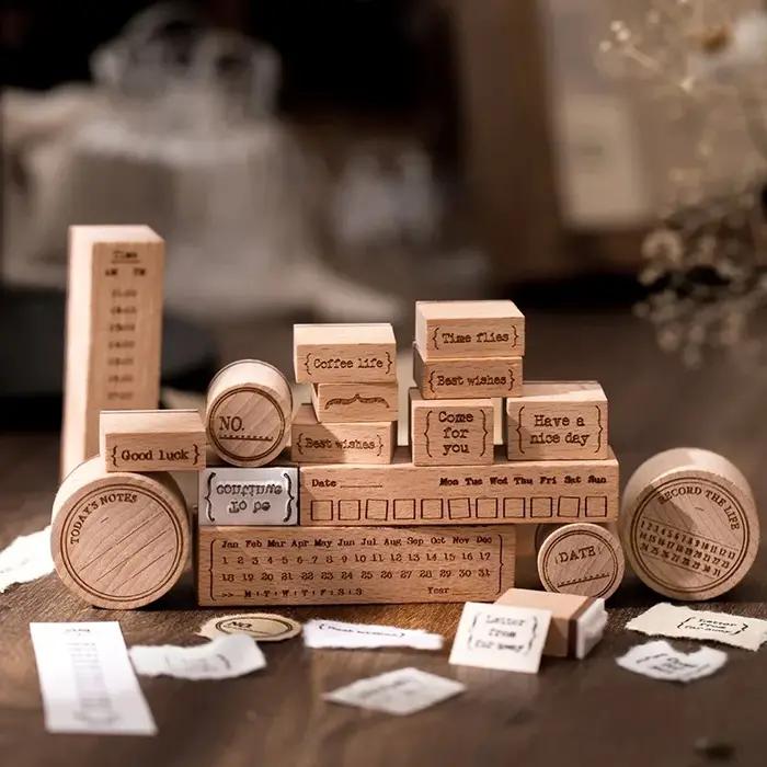Calendrier mensuel ligne de temps tampon en bois pour la présence quotidienne Journal indésirable