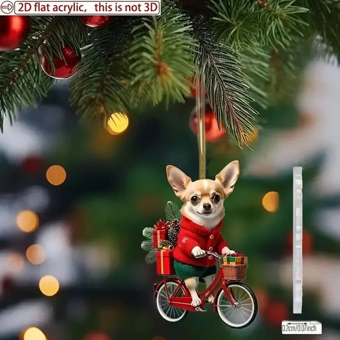 Pendentif Chihuahua en vélo rouge 8 cm pour Noël - Décoration de maison - Bijou animal de compagnie - Accessoire festif unisexe