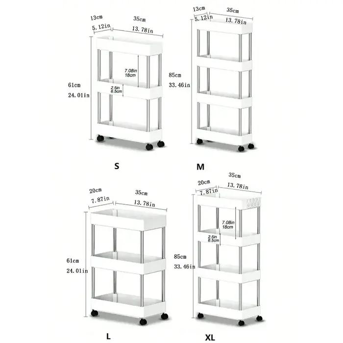 Étagère de rangement amovible à 3/4 niveaux pour espaces étroits chariot à roulettes étagère de salle de bain étagères de cuisine pour espaces étroits étagère de finition latérale