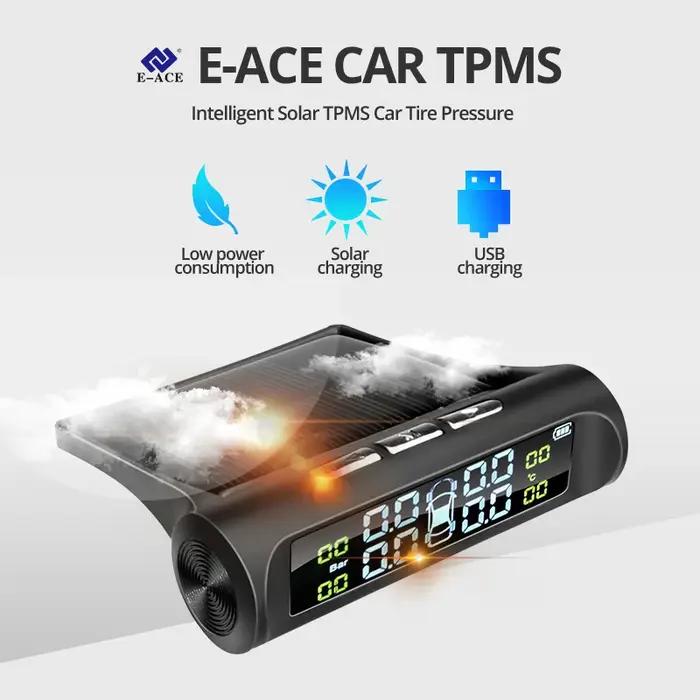 E-ACE K01 TPMS capteur solaire intelligence Sans Fil opathie Système De permission De Pression Dispositif D'alarme De Sécurité existent Avec 4 capteurs