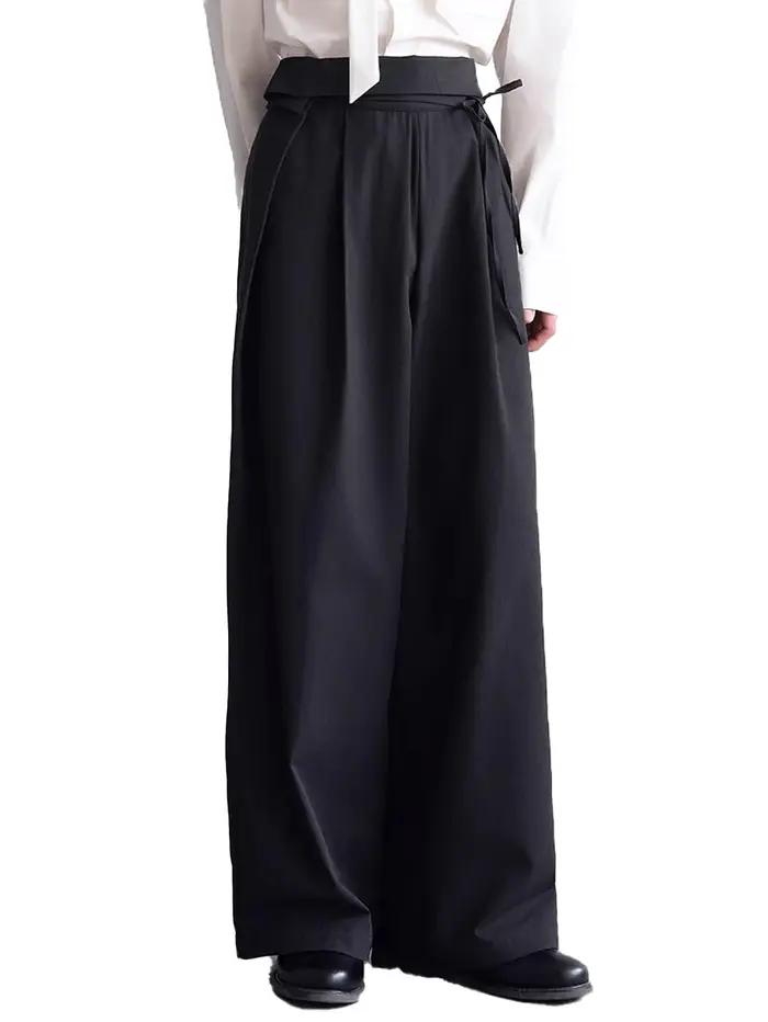 Mauroicardi printemps automne longue ample décontracté Baggy fluide doux noir jambe large pantalon hommes taille haute