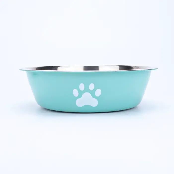 Nouveau bassin pour chien en acier inoxydable imprimé patte fournitures pour animaux de compagnie bo