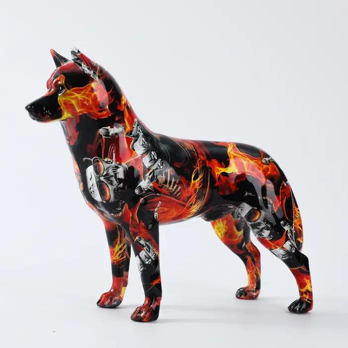 Statue de chien husky en résine faite à la main