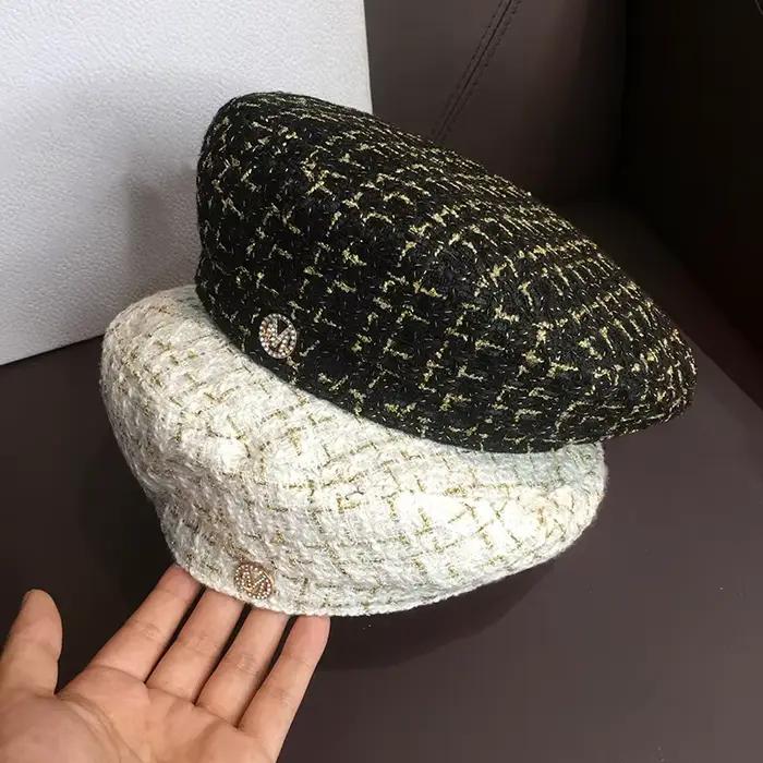 Panama femmes Belle octogonale peintre chapeau mode extérieur géométrique damier printemps et automne saison K219 casque
