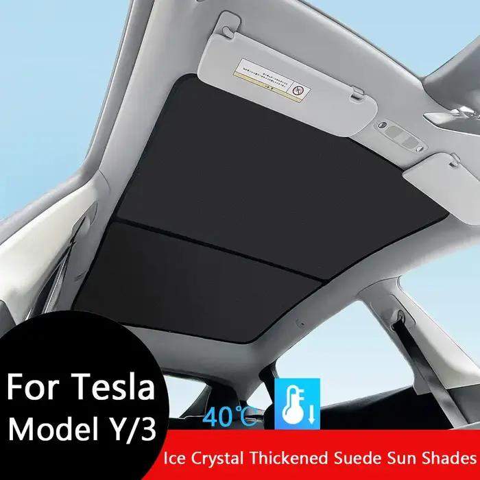 Pare-soleil pour Tesla Model 3 Toit ouvrant Highland 2026 Model Y 2020-26, en tissu glacé avec boucl