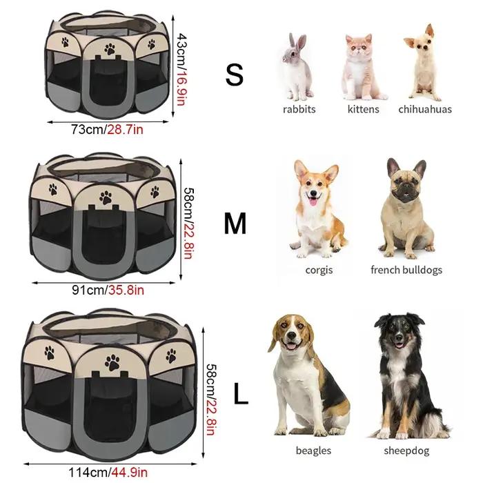 Cage octogonale pliable et portable pour chiens avec grillage anti-insectes et design de porte roulante pour animaux de compagnie en plein air occasions spéciales
