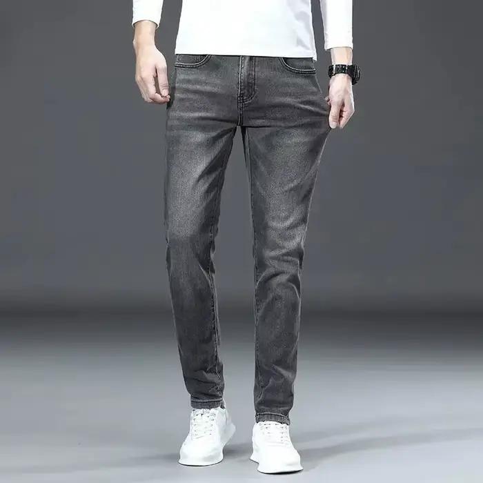 Jean pour homme, coupe slim élastique, jambe droite légère, denim haut de gamme, pantalon long en de
