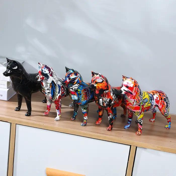 Statue de chien husky en résine faite à la main