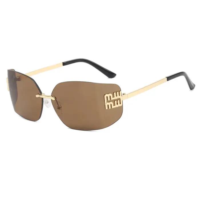 Lunettes de soleil rétro sans monture, design luxueux en métal, lunettes de soleil pour femmes de ha